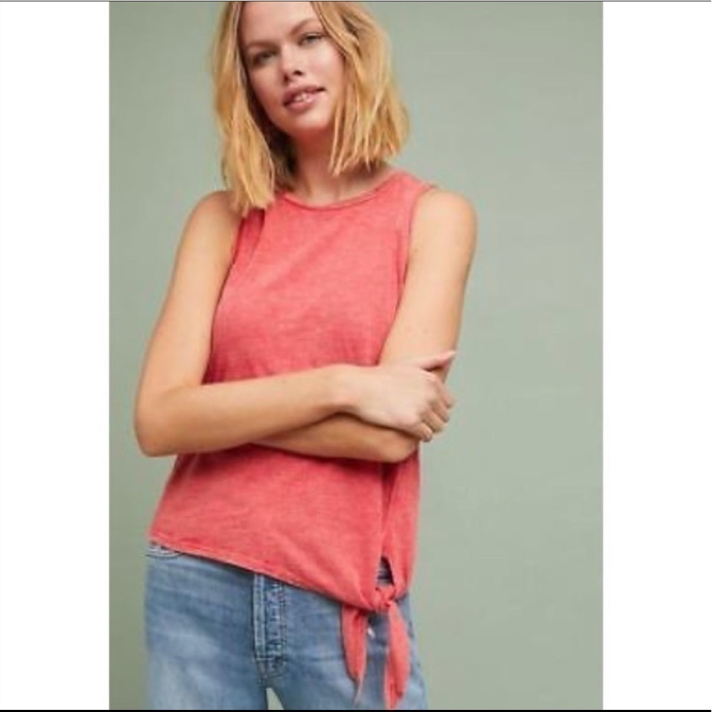 Maeve Anthropologie Tank Top XS Coral Red Side Tie Slub Knit Sleeveless‎